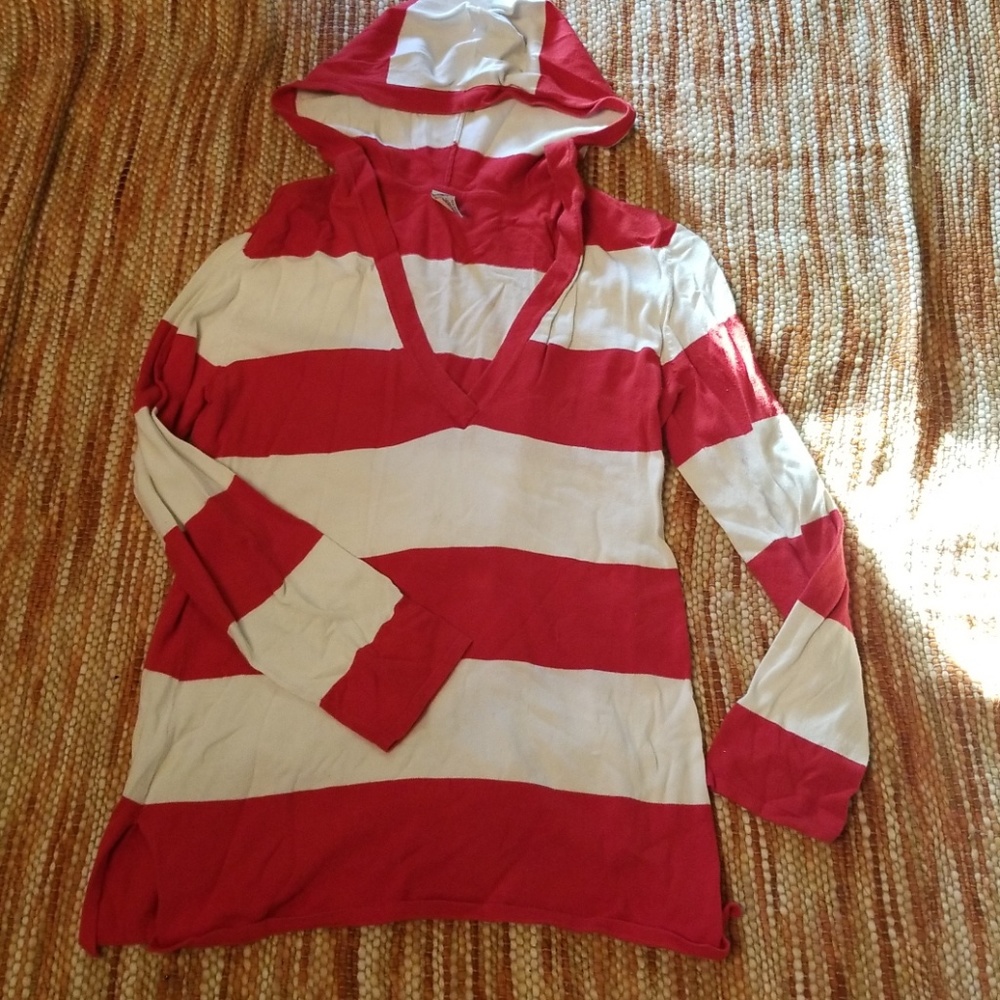 Womens large gap striped hoodie sweater red